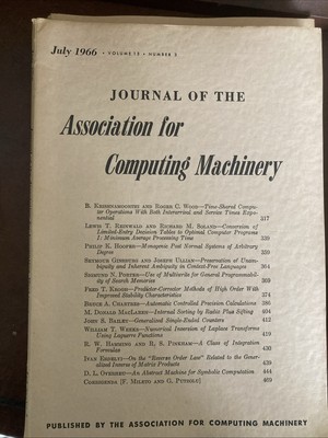 July 1966 Journal Of The Association For Computing Machinery Vol 13 Number 3