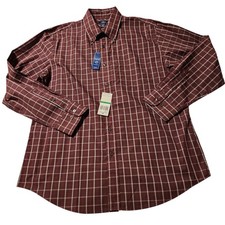 NWT Dockers Mens Size L 16-16.5 Burgundy Plaid LS Performance Button Up Shirt