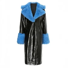 Love, Whit Whitney Port Faux Leather Sherpa Collar Coat Black Blue $450 - Size S