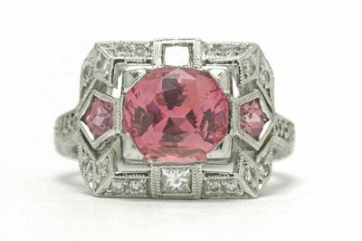 Antique Art Deco Style Pink Sapphire & Lab-Grown Diamond Elegant 925 Silver Ring