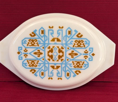 Pyrex Aztec Navajo White Blue Brown #945C23 Casserole Lid 2.5 Qt Replacement VTG