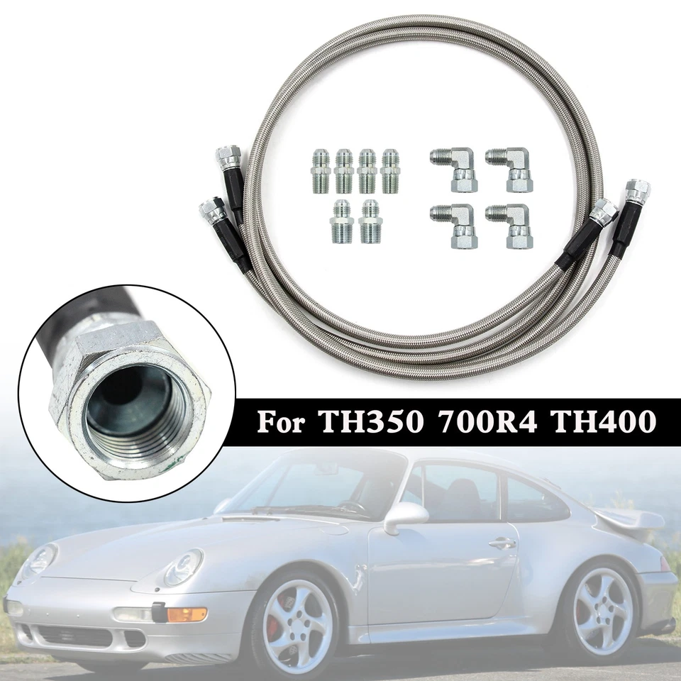 52" Length SS Braided Transmission Cooler Hose Lines Fits TH350 700R4 TH400 Foto 2 de 4