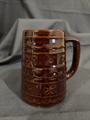 5 Mar-crest Daisy Dot Brown Stoneware Stein Coffee Mugs USA 16oz