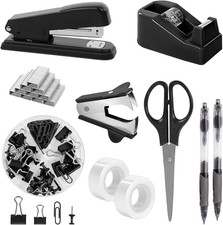 SKYDUE Black Office Supplies Set, Black Desk Accessories, Stapler, Tape Dispense