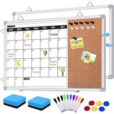 Calendar Whiteboard for Wall, 16" x 12" Double Sided Monthly Dry Erase Board ...