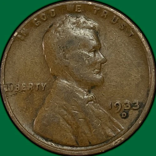 1933-D Lincoln Wheat Cent Fine F Coin #34956