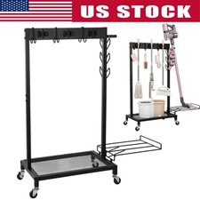 Broom Holder with Cleaning Supplies Organizer, Cleaning Cart with Wheels,150 LBS