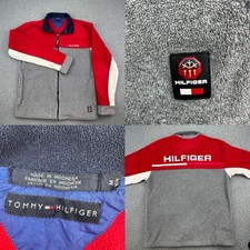 Vintage Tommy Hilfiger Fleece Mn's Sz M Spell Out Cold Stop Full Zip Sweater Y2K