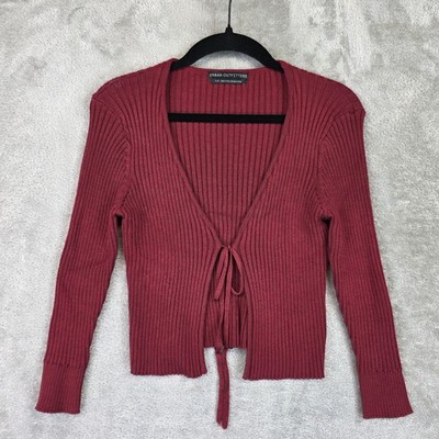 Urban Outfitters Cardigan Sweater Womens Small Red Tie Front Rib Knit Cropped