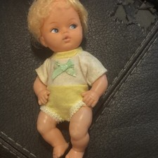 Blonde Curly Hair Blue-Eyed Girl Baby Doll w/ Yellow  White Outfit