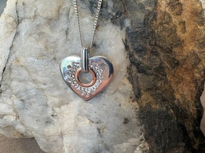Clogau Welsh Silver & 9ct Rose Gold Cariad Big Heart Pendant Sterling 925