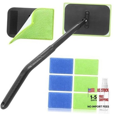 Windshield Cleaner Tool with 6 Reusable Magic Fiber Pads & Spray Bottle,