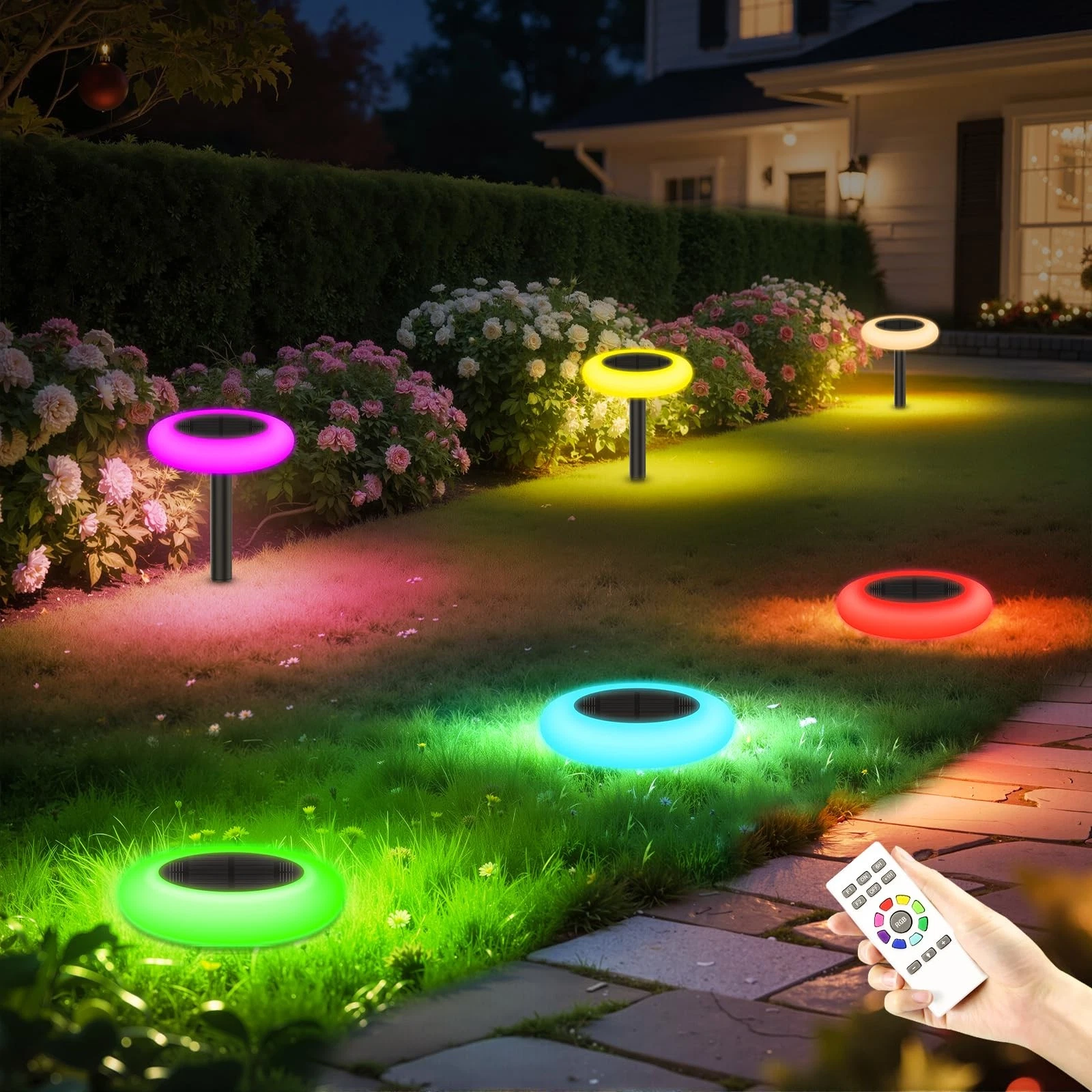 Colorful Solar Lights Outdoor, Color Changing Solar Lights with Remote, Color...