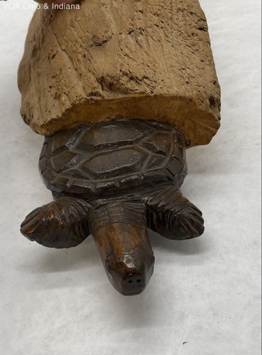 Hand Carved Wooden Turtle Sculpture Made From Drift Wood 18" - Picture 4 of 5