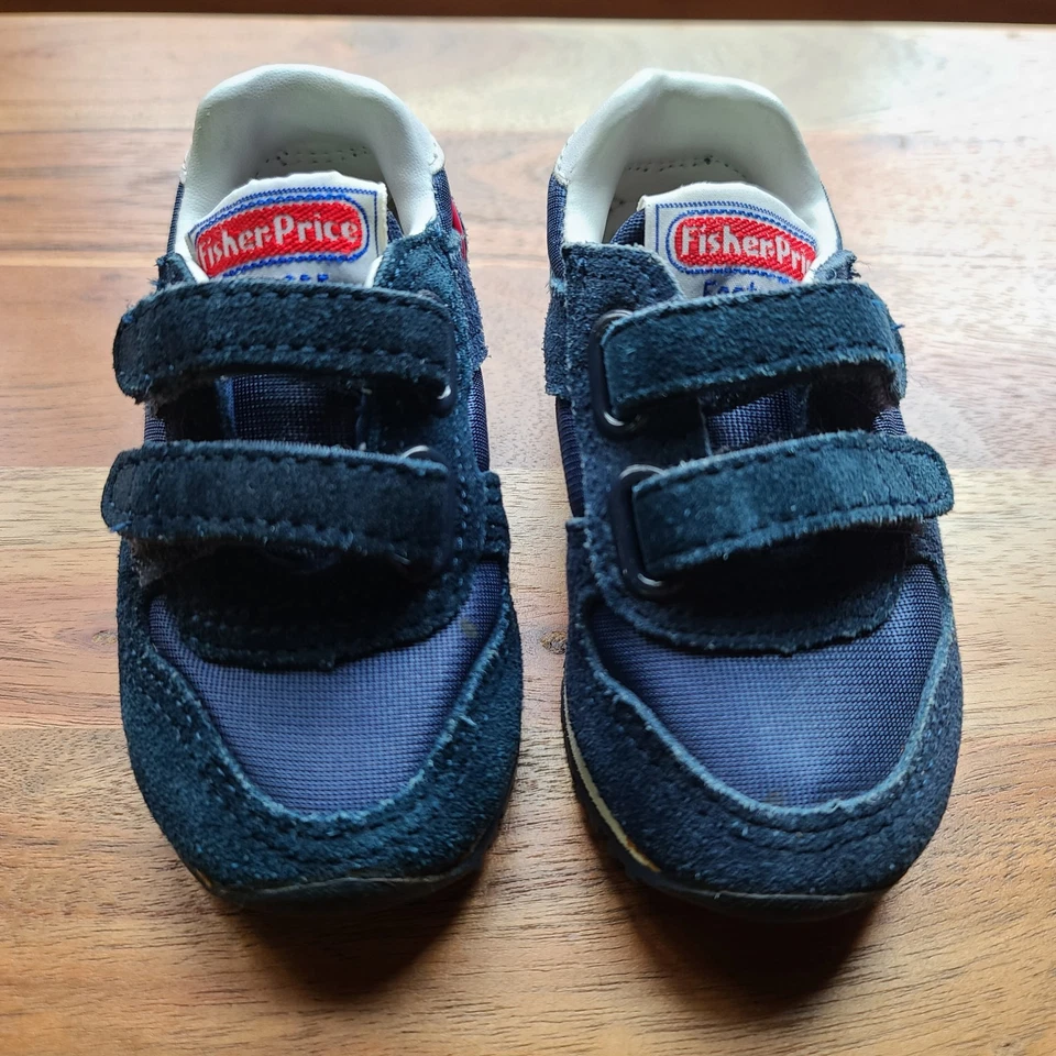 VTG Baby Boy Shoes Fisher Price Size 4 1/2 Blue Sneakers Suede Accents Straps - Image 2 of 4