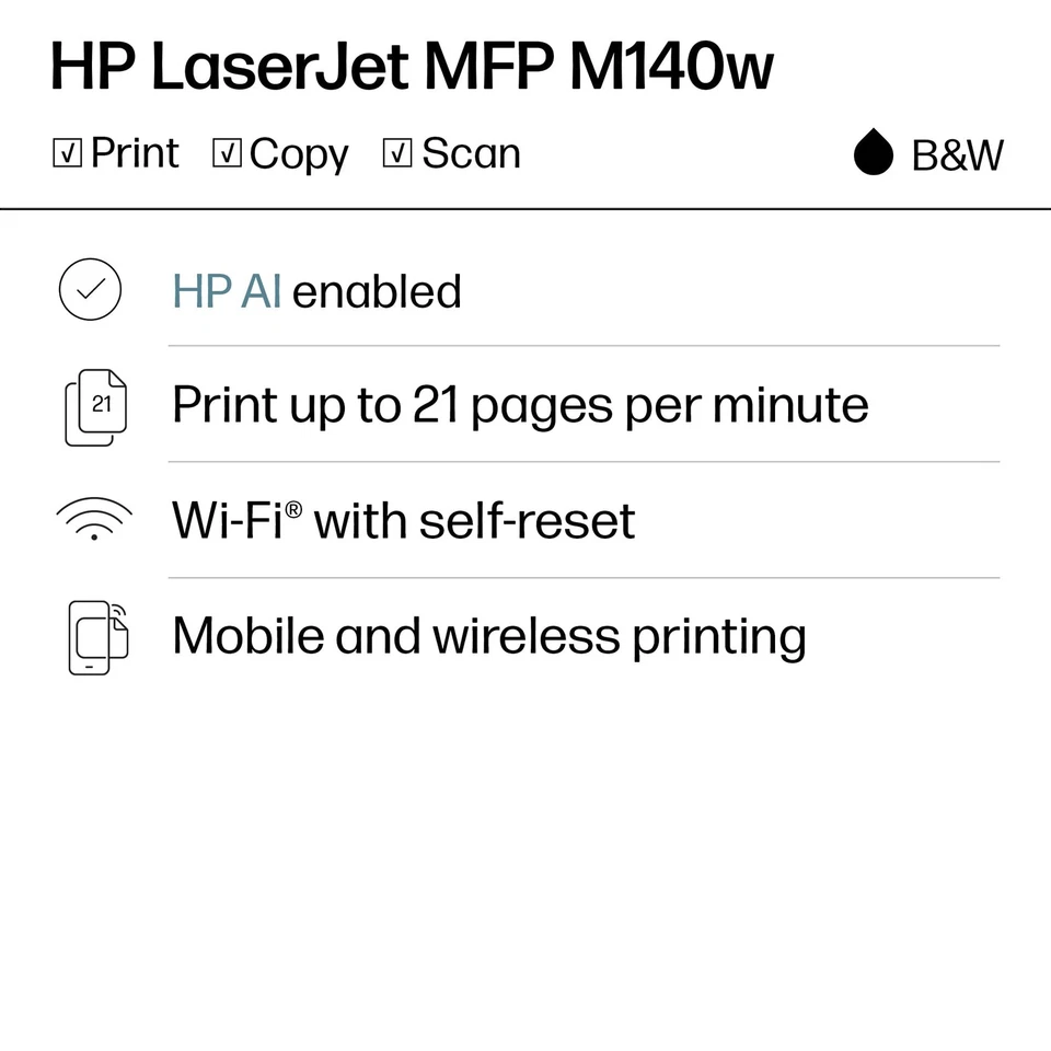 HP LaserJet MFP M140w Wireless Black  White Printer, Print, scan, copy, Fast - Image 2 of 4
