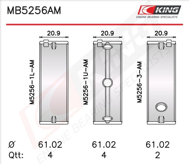 KING MB5256AM0.25 Crankshaft Bearing Shell Set Fits Hyundai i30 Estate Matrix