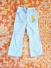 Vintage 1970s Big Bird Bell Bottom Pants Kids Size 5 Sesame Street Blue Roller S