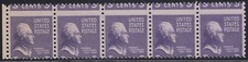 #807 3c Jefferson Prexie EFO MisPerf bande de 5 MNH OG