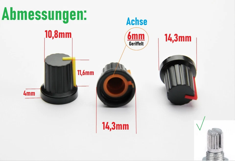 Poti Dreh Potentiometer linear 1K 2K 5K 10k 20K 50K 100K 250K 1M Ohm Mono Stereo - Bild 4 von 4