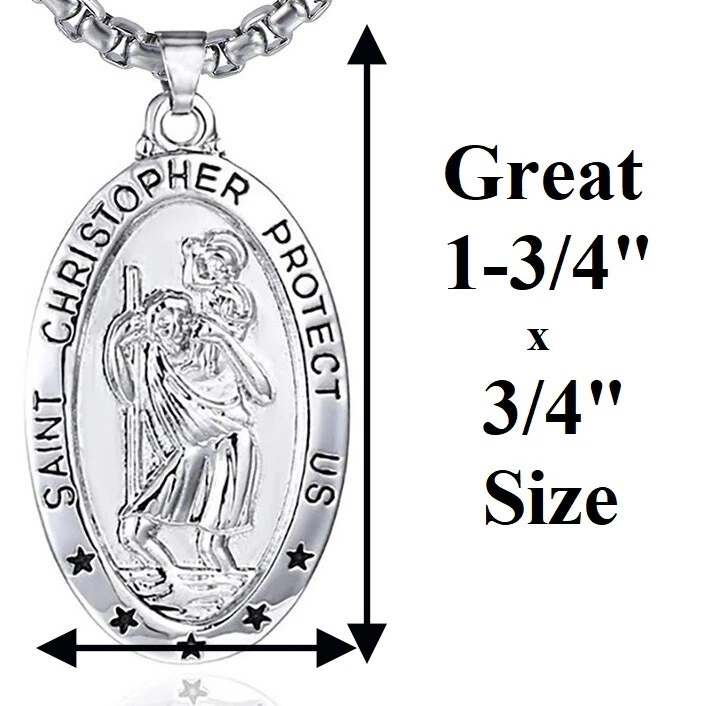 Collar Colgante Hombre Mujer 20" 24" 30" Cadena Plata Ovalada San Cristóbal Foto 2 de 4