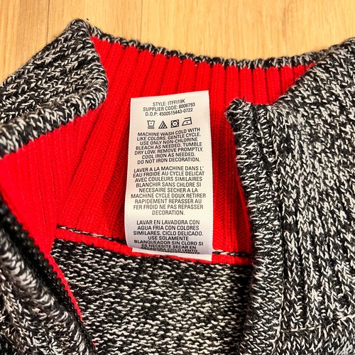 IZOD Quarter Zip Sweater Black Red Accents Youth Large 14/16 100% Cotton - Picture 4 of 6