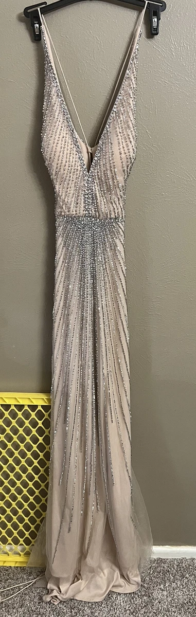 GB Gianni Bini dress Formal prom Gown pageant beige silver crystal beads  size 9 | eBay