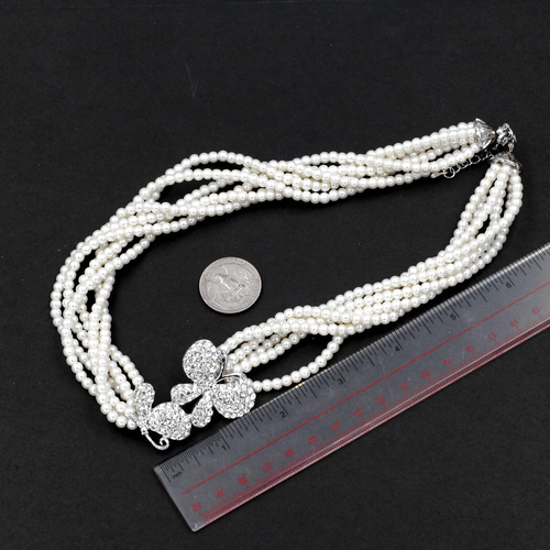 Women Elegant White Pearl Beaded Strand Layered Necklace Crystal Butterfly 1990 - Picture 6 of 6