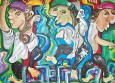 Corporate Pirates Abstract Art Print 5 x 7 Signed by Artist KSams Cubism Cubist