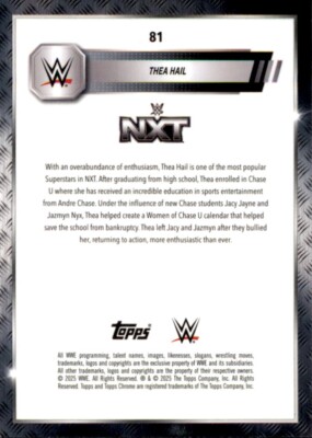 Thea Hail Signed 2025 Topps Chrome Pink Shimmer Refractor WWE NXT