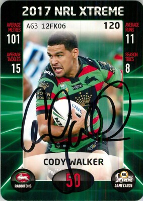 Signed 2017 SOUTH SYDNEY RABBITOHS NRL Card CODY WALKER