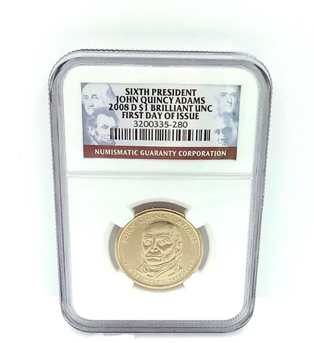 NGC Brilliant Uncirculated First Day Of Issue 2008-D John Quincy Adams $1 Coin