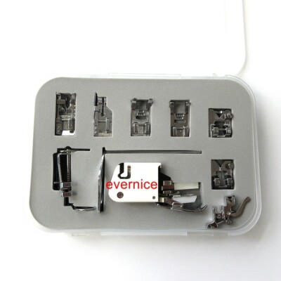 10 Presser Feet & Plastic Box For Bernina 205,318,440,500 Deco,Bernette 350,50