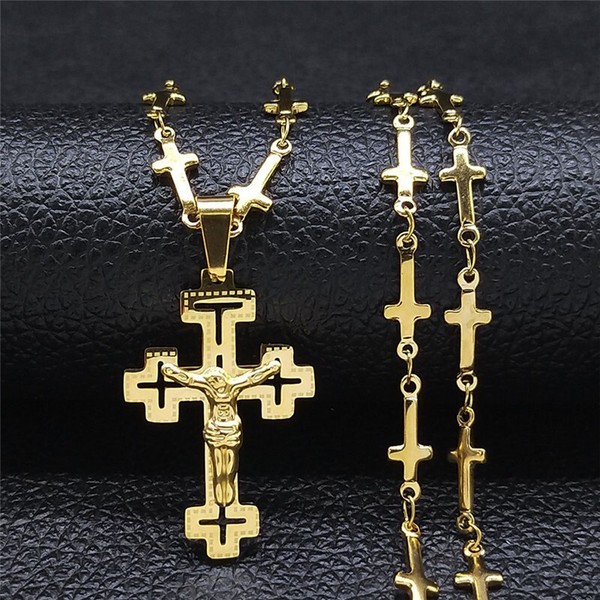 Alternate view of Men's Gold-plated Jesus Christ Face Crucifix Cross Pendant Necklace Lucky Gift