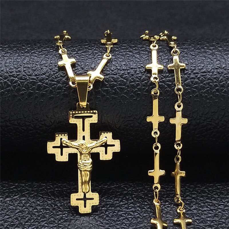 Men's Gold-plated Jesus Christ Face Crucifix Cross Pendant Necklace Lucky Gift - Product main view