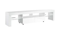 White Gloss TV Stand, TV Stand Cabinet 200cm with Lights for 65 inch TV-90 TVs