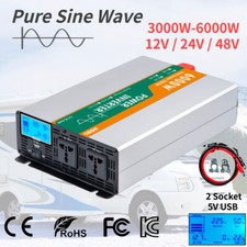 5000W 6000W Power Inverter 12V 24V 48V To 110V Pure Sine Wave Converter LCD USB