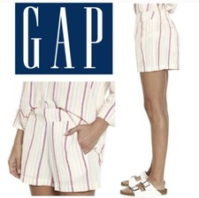 NEW GAP Ladies Linen Pull On Elastic Waistband Short - Dotted Sun Stripe X-Small