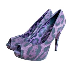 DOLCE & GABBANA Purple/Black Leopard Print Denim Peep Toe Pumps, Size 36.5