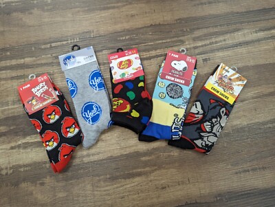 Crazy Socks Crew Socks Sizes 6-12 Chocolate Street Fighter Angry Birds Lot Of 5!