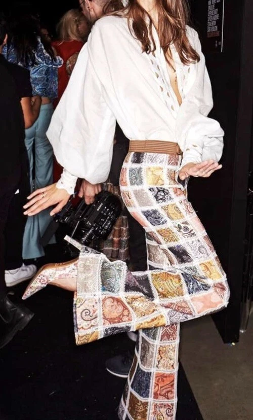 Pantalones acampanados de lino con retazos de cachemira Ninety Six $1600 nuevos con etiquetas Runway Zimmermann US6