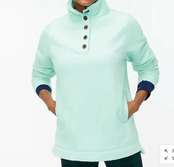 J Crew Womens M Quarter Button Neck Thick Fleece Pullover Mint Tunic Sweatshirt