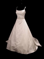 Classic Couture Satin A-Line Mon Cheri Bridal Gown Wedding Dress 12 Shawl