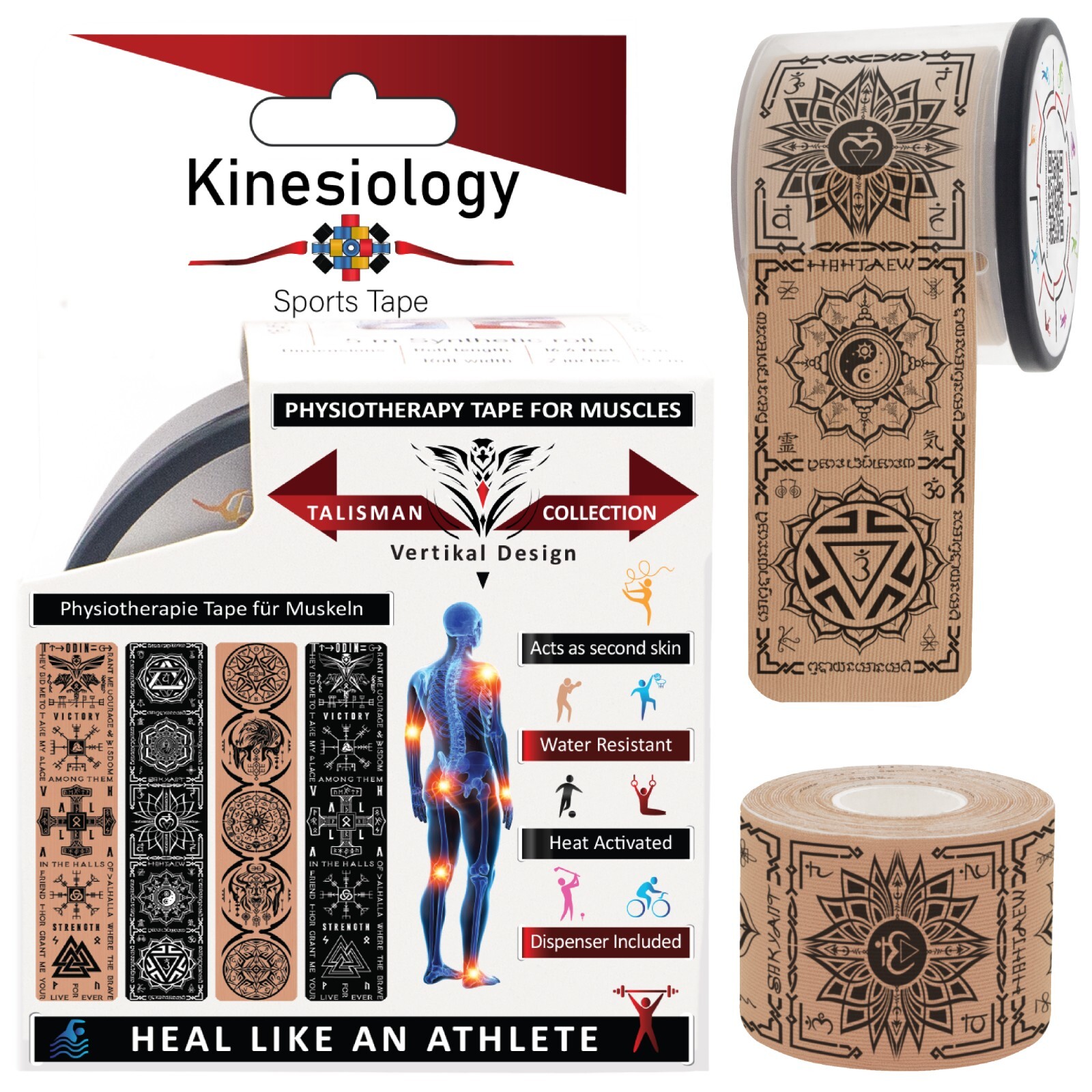 K Tape Sporttape beige Synthetik 5 Meter Sporttape vorgeschnitten 20 Streifen -