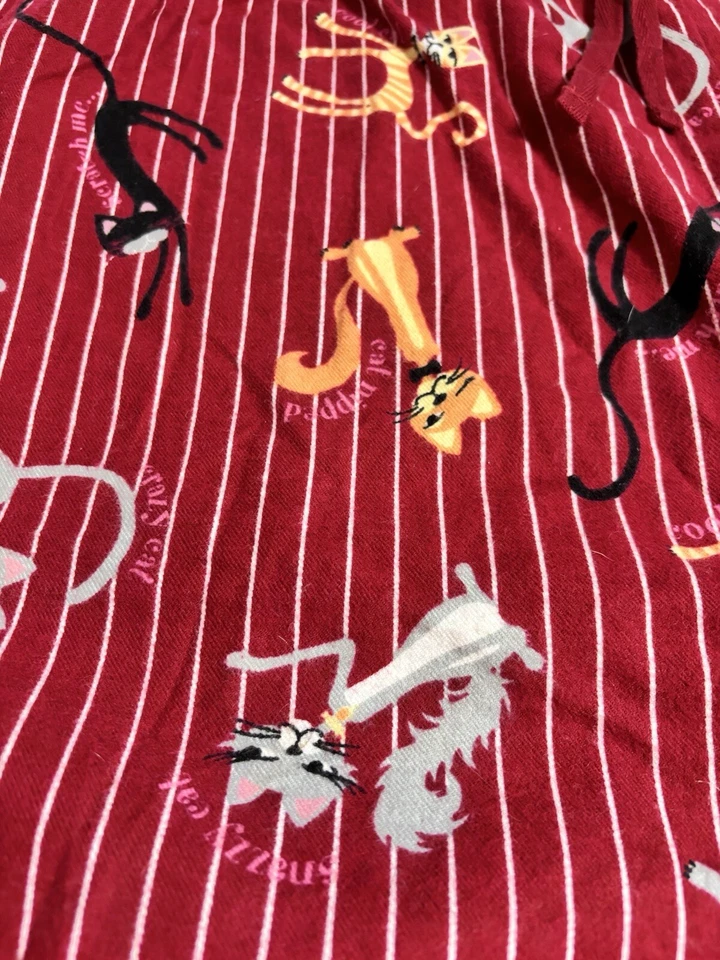 Mujer Crazy Cat Dama Salón Pijama Pantalones Talla 1XL 100% Algodón Rojo Gatos Foto 3 de 4