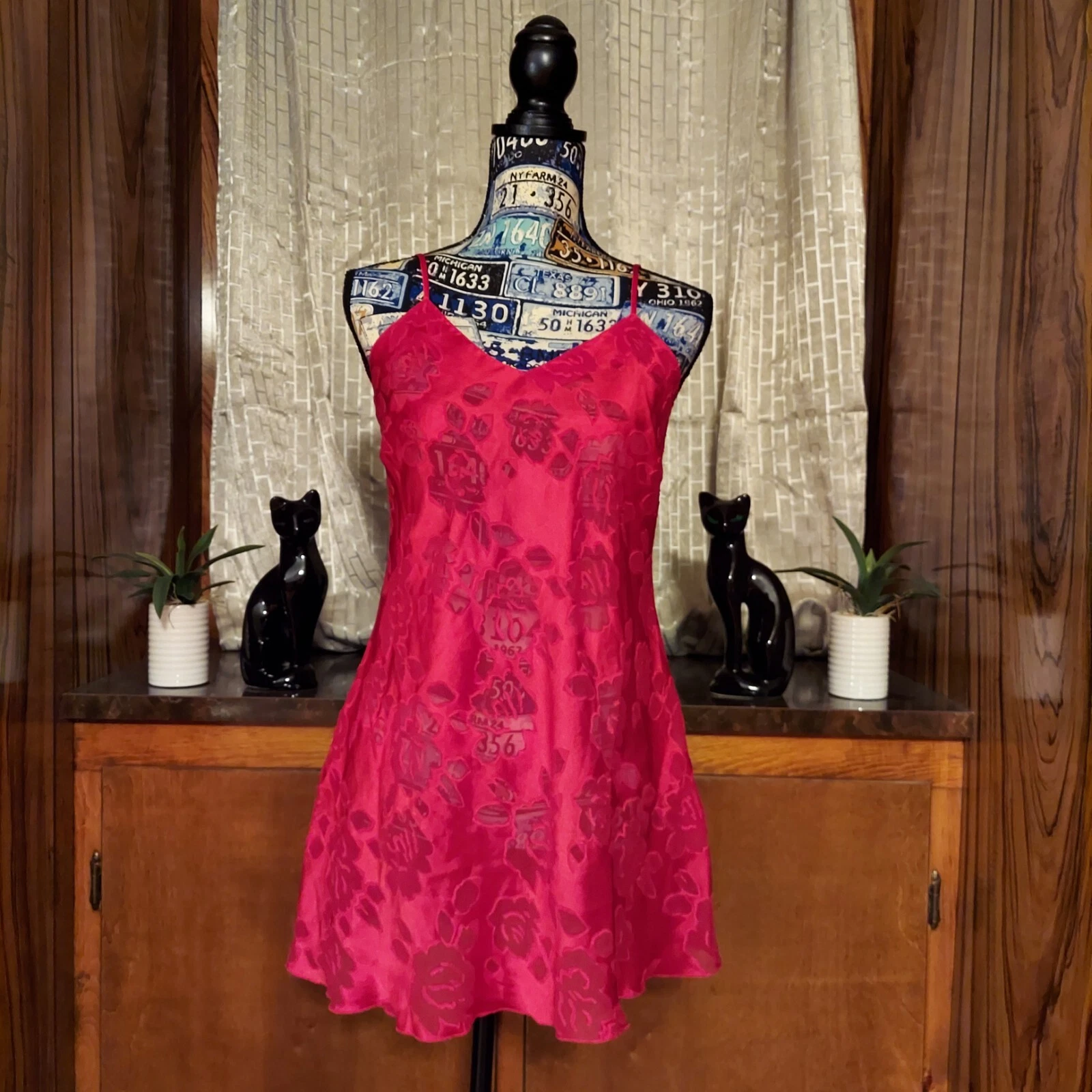 VALENTINO Abito slip vintage Victoria's Secret G Label rosso floreale con cinturini fiocco posteriore taglia S