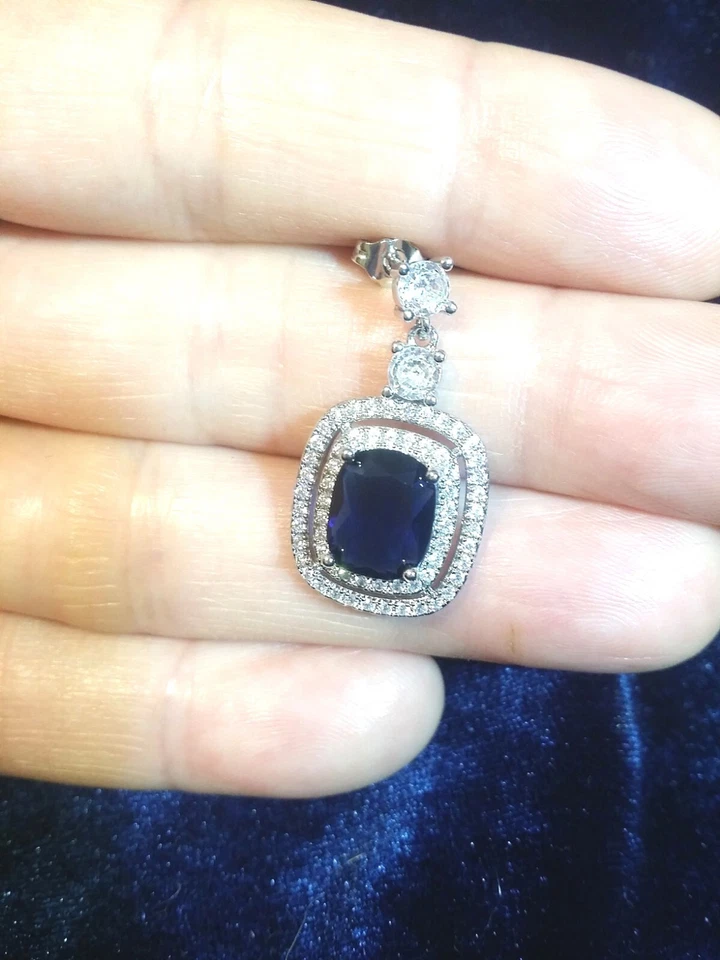 Orecchini Donna Pendenti Blu Argento SWAROVSKI ORIGINALI Cristalli Ragazza sposa - Immagine 4 di 4