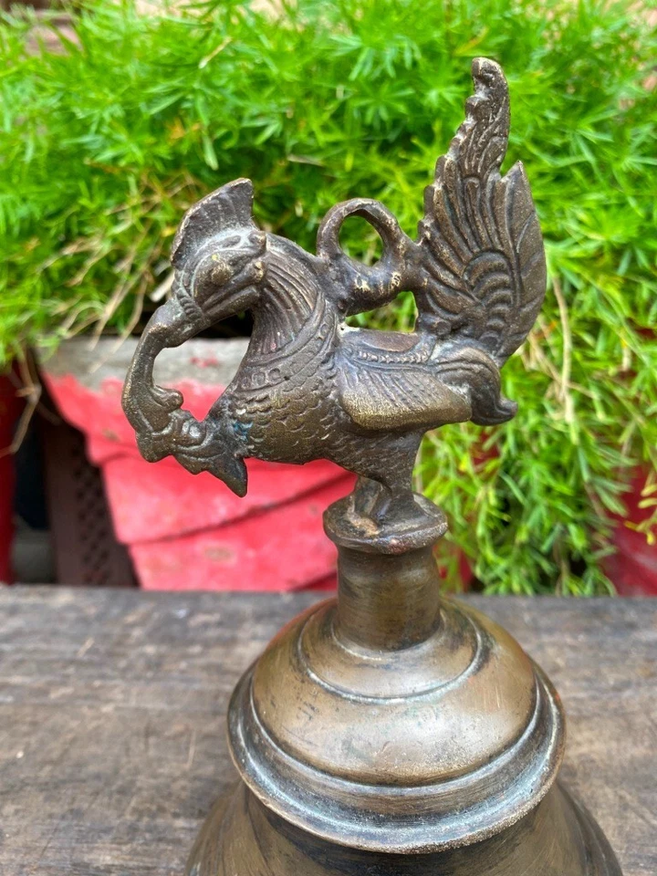 Figura de pavo real de latón de colección Campana del Templo de la India del Sur Foto 4 de 4