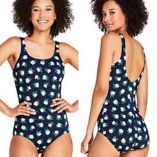 Draper James x Lands End One Piece Swimsuit Sz 4 Deep Sea  White Magnolia