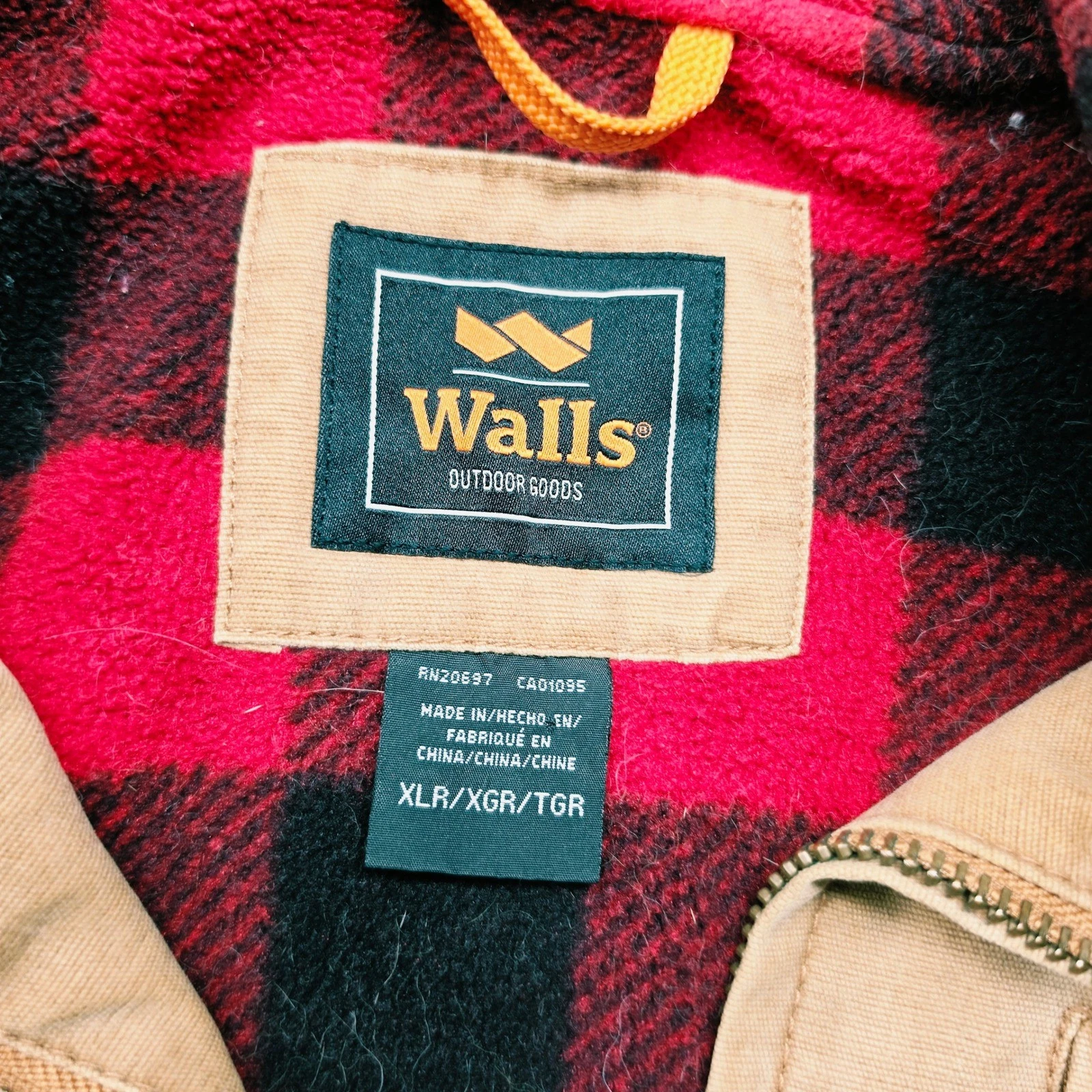 Walls Outdoor Goods Mens XL Canvas Work Vest Buffalo Plaid Fleece Lined Tan image 7